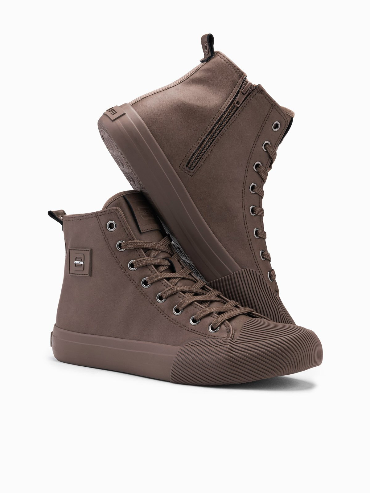 Ombre Men's high-top sneakers with decorative toe - brown