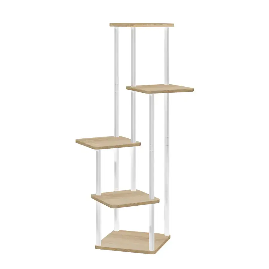 Tempo Kondela Kovový stojan na květiny ADITE, bílá/dub sonoma