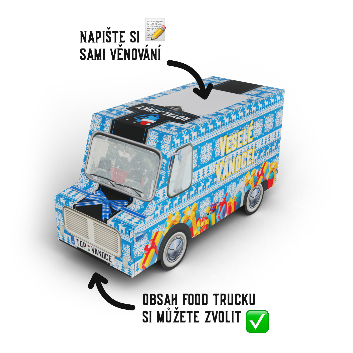 Vánoční modrý FOOD TRUCK plný sušeného masa (7x jerky)