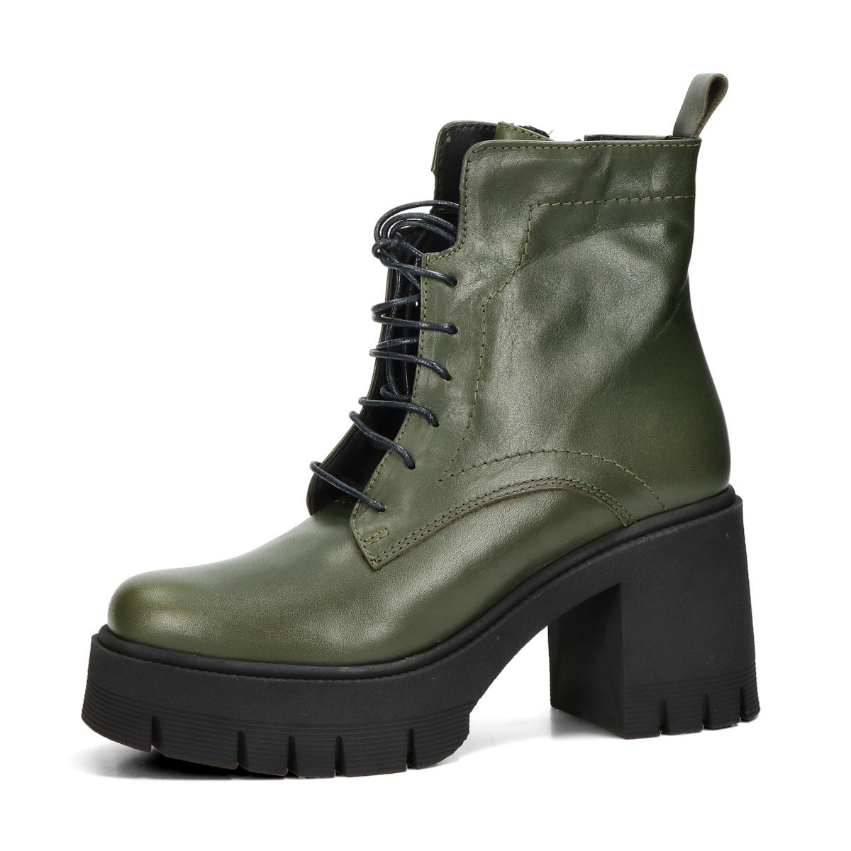 ETIMEĒ dámské kožené kotníkové kozačky na zip - olivové - 36