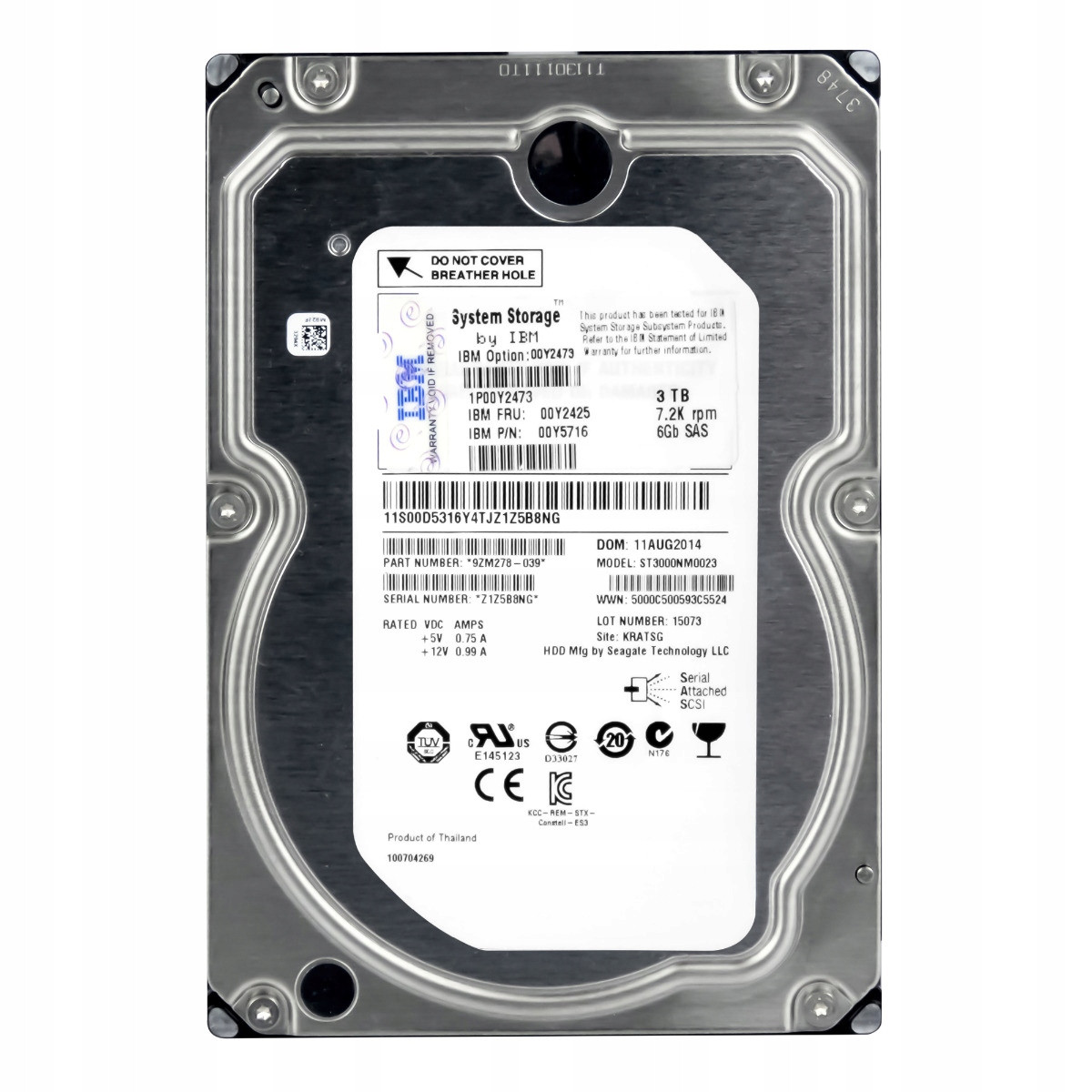 Ibm 00Y2425 00Y5716 3TB 7.2K SAS-2 ST3000NM0023