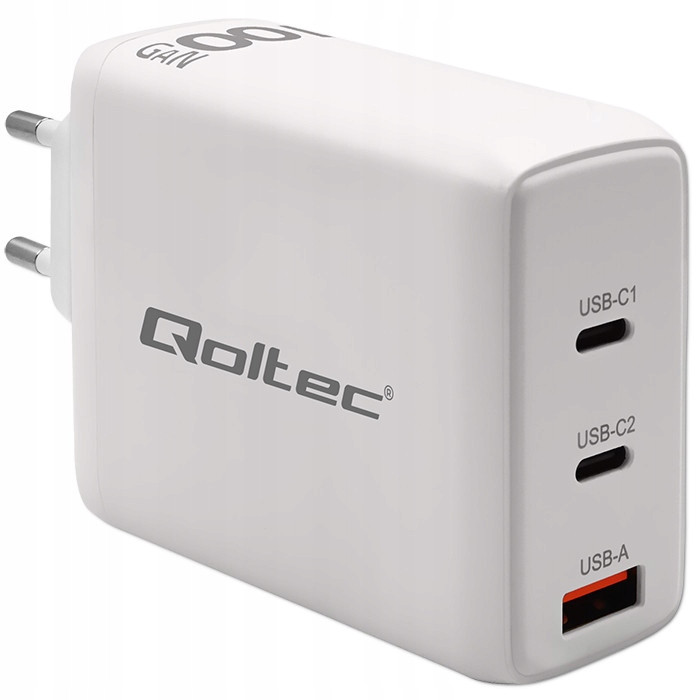 Qoltec Nabíječka do sítě 100W GaN 5-20V 1.5-5A 2xUSB-C Pd 1xUSB QC3.0