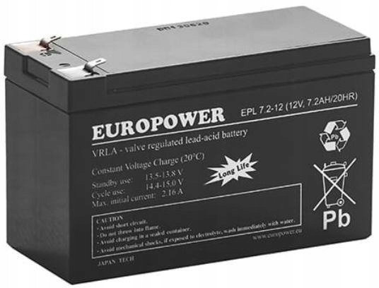 Akumulátor Agm Europower řady Epl 12V 7,2Ah T1