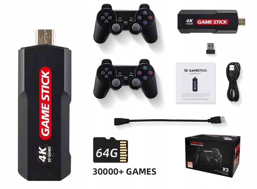 Výkonná Retro Konzole 4K 30000 Her 2 Padů Karta 64GB Game Stick Hra Tv