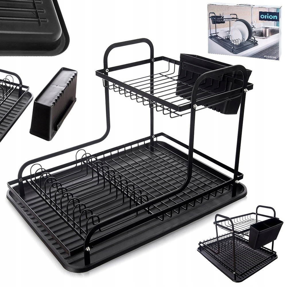 Odkapávač Sušička Nádobí talíře příbory 2patrová úrovňová černá