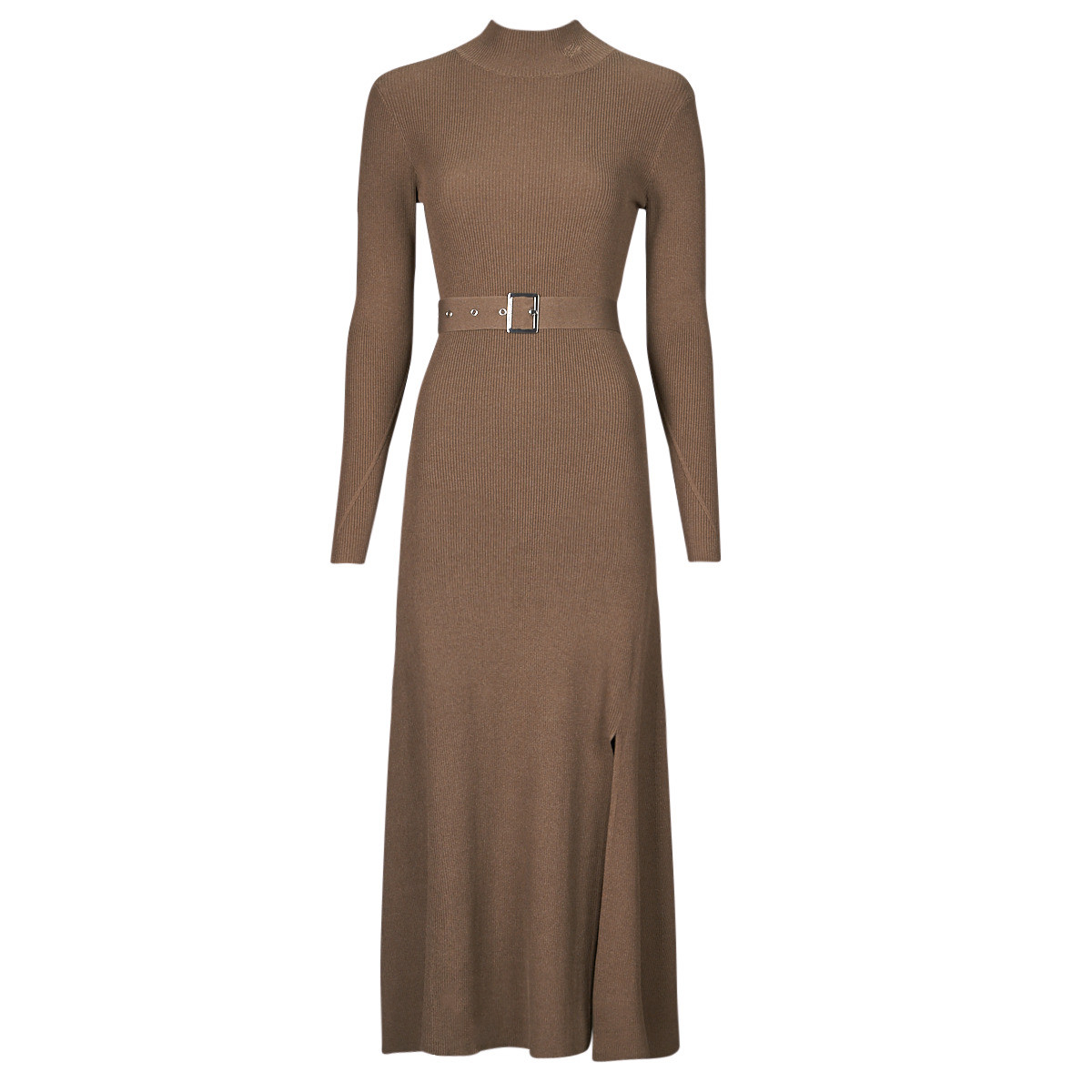 Karl Lagerfeld  LSLV BUCKLE BELT KNIT DRESS  Béžová