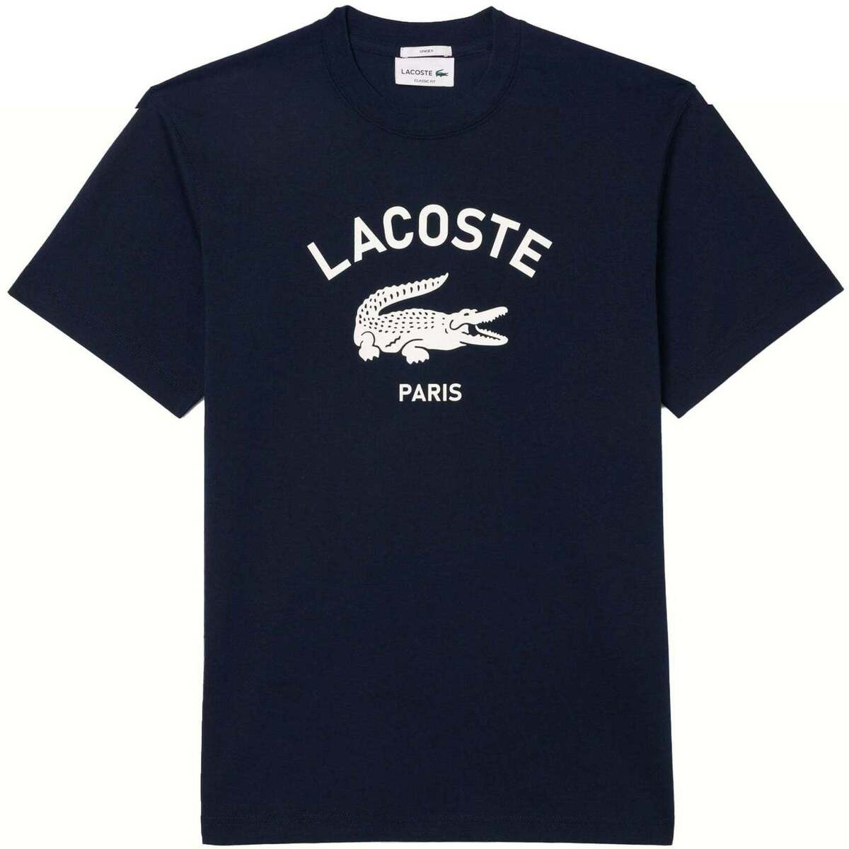 Lacoste  Signature Print Cotton T-Shirt Midnight Blue  Modrá