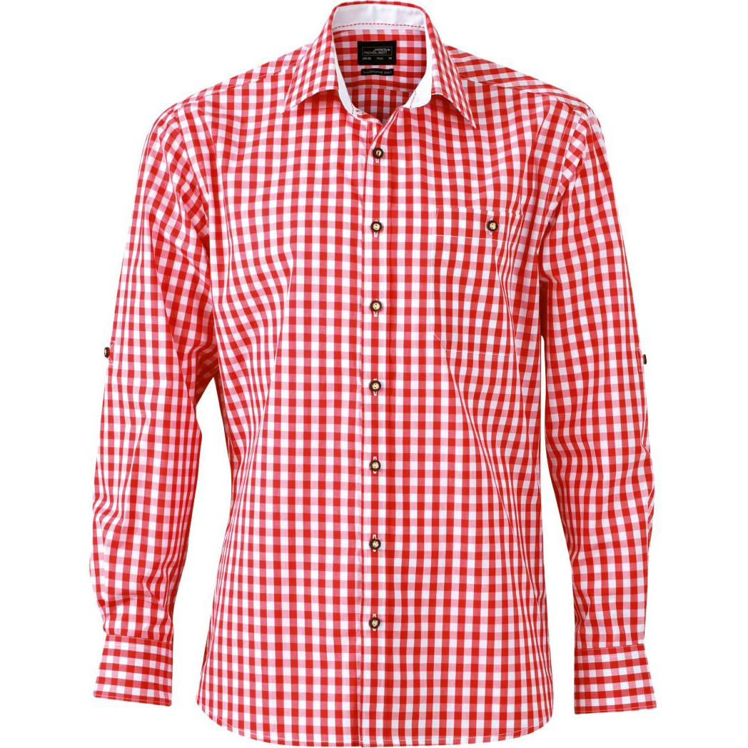 Košile kostkovaná James & Nicholson 638 - červená-bílá, XXL