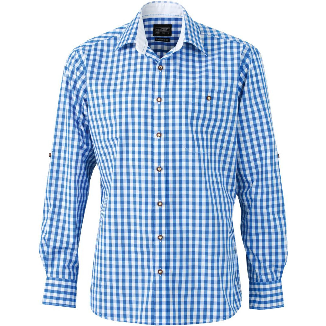 Košile kostkovaná James & Nicholson 638 - modrá-bílá, XXL