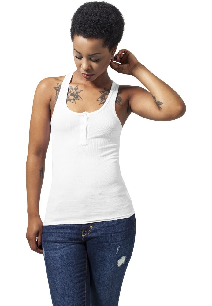 Ladies Button Tanktop - white S