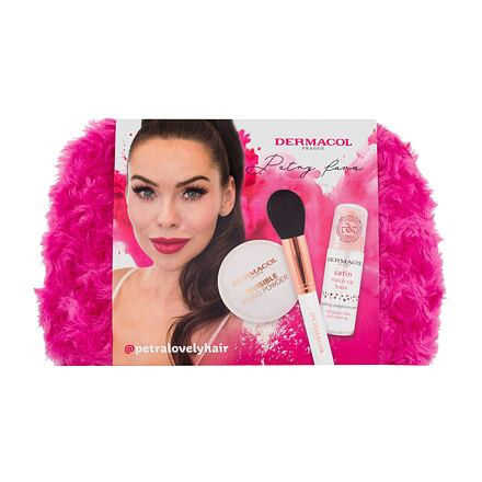 Dermacol Petra Lovely Hair Must Haves : podkladová báze pod make-up Satin 30 ml + fixační transparentní pudr Invisible 13 g + kosmetický štětec + kosmetická taštička