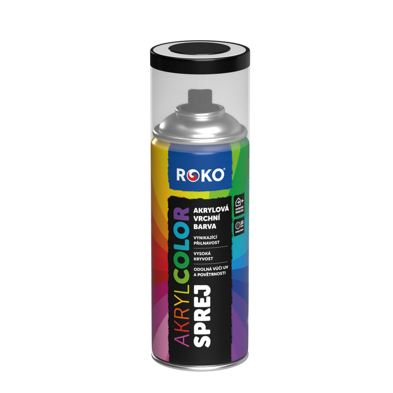 Barva akrylová vrchní Roko AKRYCOLOR Sprej černá lesk, 400 ml