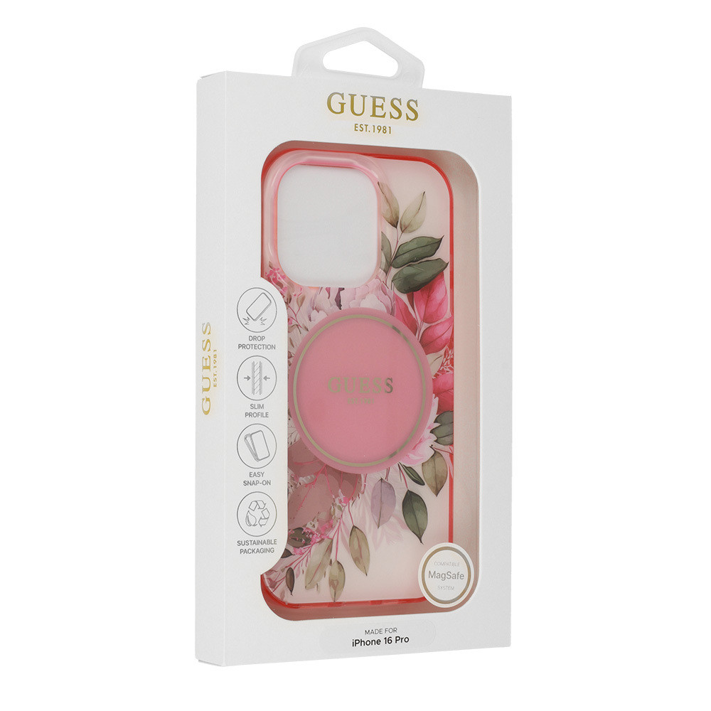 Originální zadní kryt GUESS IML Flower & Tonal Circle Magsafe GUHMP16XHFWBDCEP pro iPhone 16 Pro Max pink
