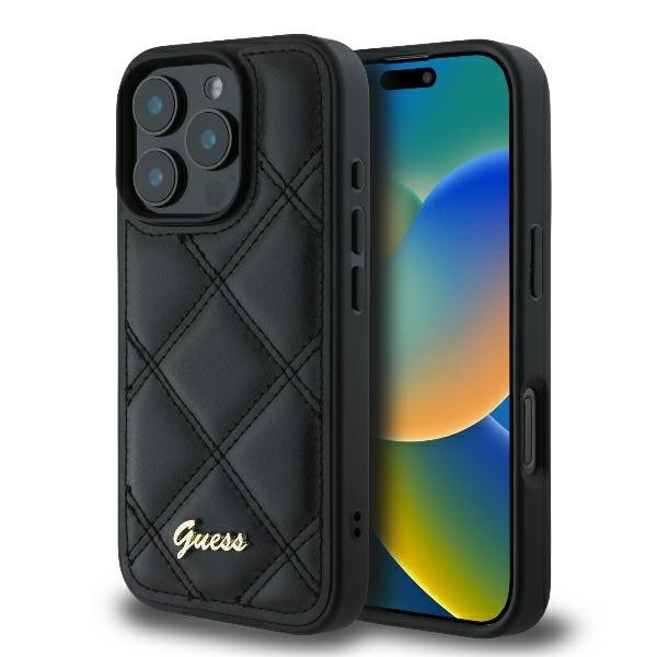 Originální zadní kryt GUESS Quilted Metal Logo GUHCP16MPSQSQSK pro iPhone 16 Plus černý