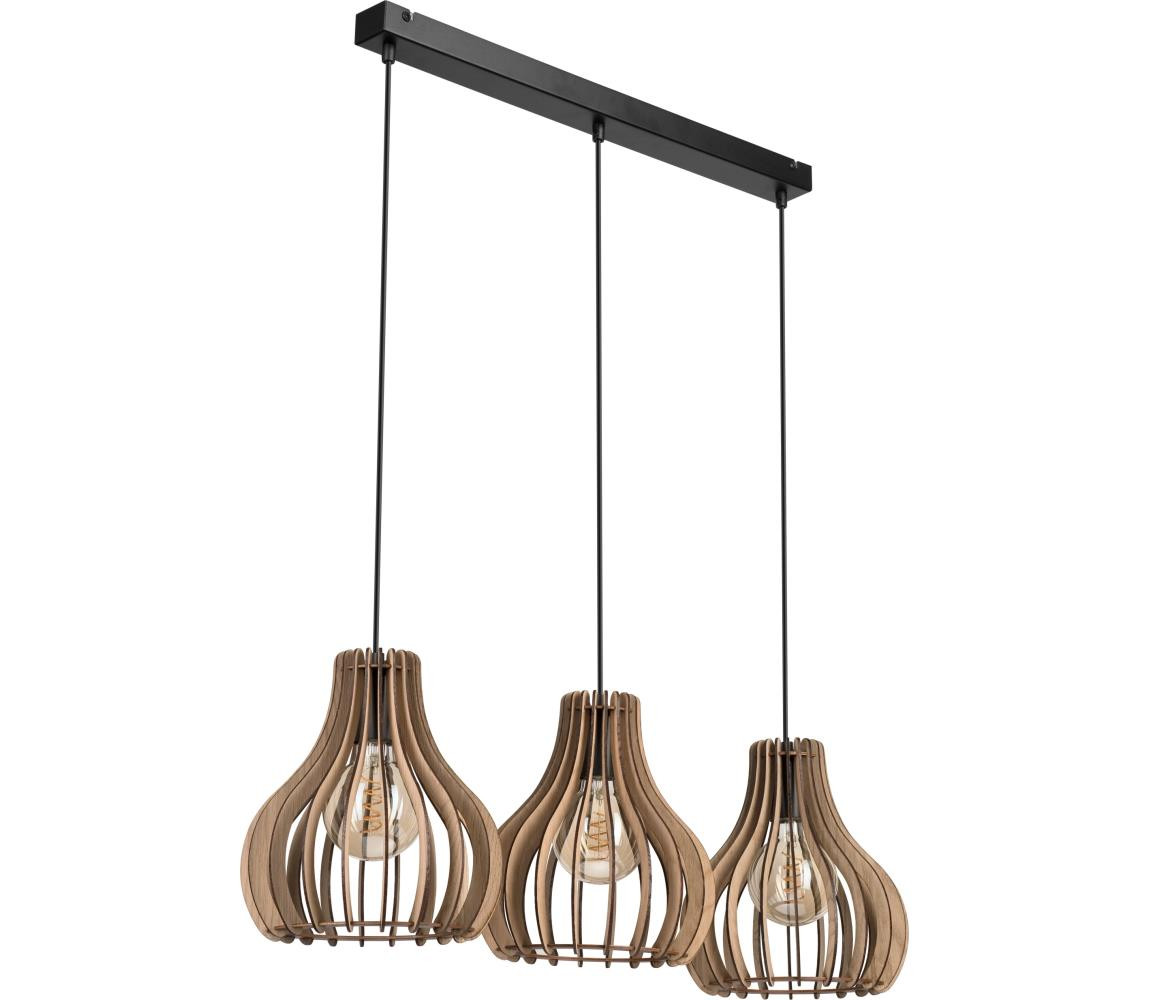 Lustr na lanku TUCCI 3xE27/15W/230V dub/černá