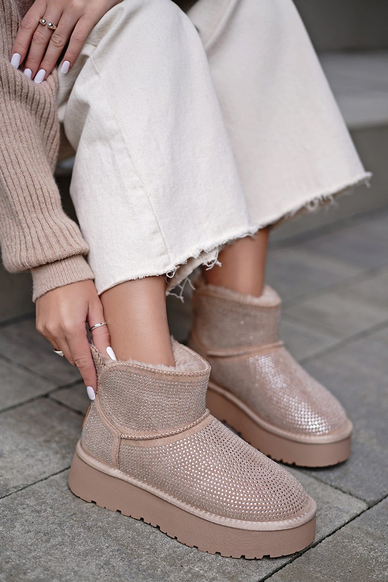 Béžové sněhule na platformě 142942