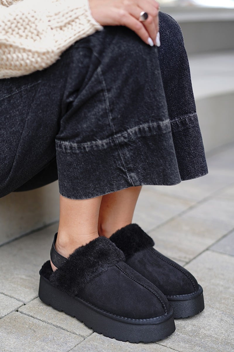 Černé pantofle s kožešinou 143488