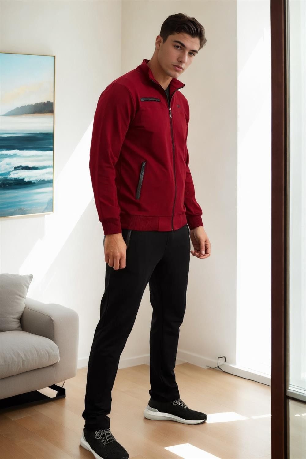 51357 Dewberry Plus Size Mens Tracksuit Set-BORDEAUX