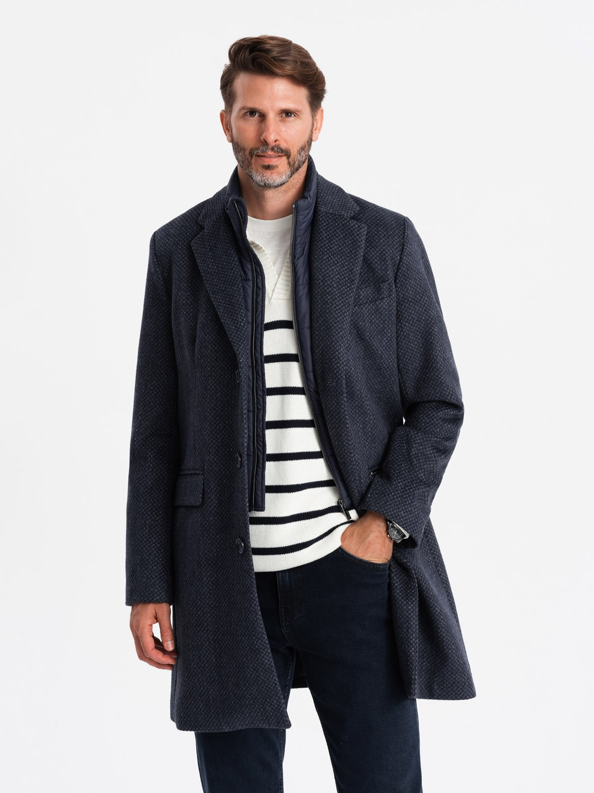 Ombre Unbuttoned men's wool blend coat - graphite