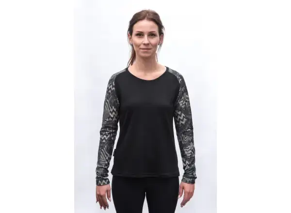 Sensor Merino Blend Impress dámské triko dlouhý rukáv černá/zebra vel. S
