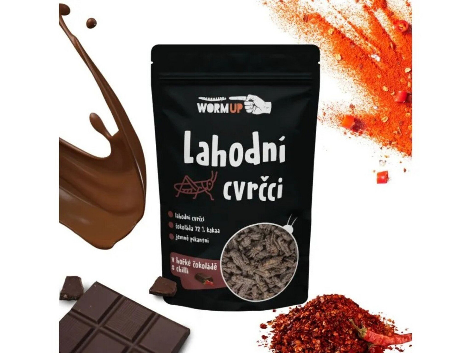 WormUP Lahodní cvrčci hořká čokoláda s chilli 80 g expirace