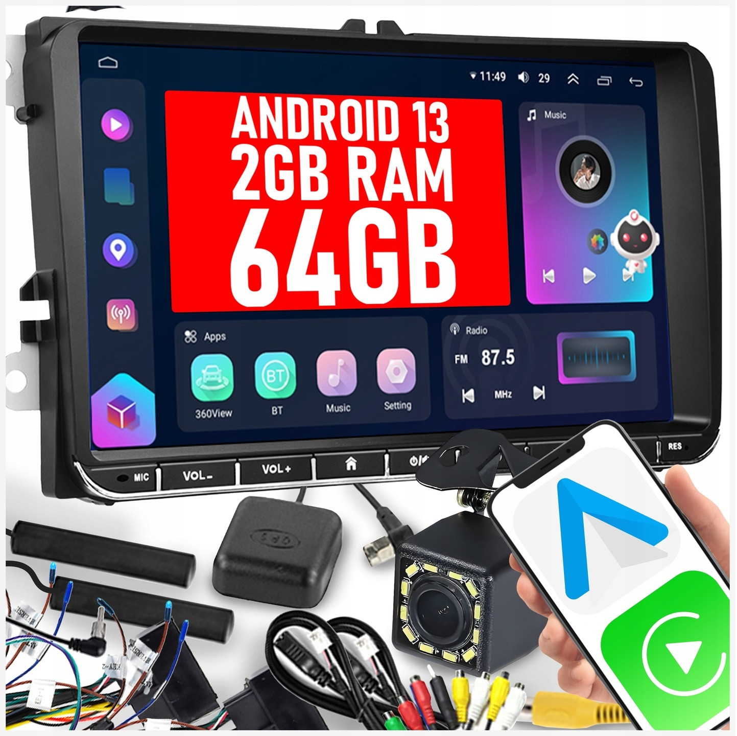 Rádio Android 2 Din pro Volkswagen Seat Skoda Vw Passat B6 B7 Golf 5 V 6 VI