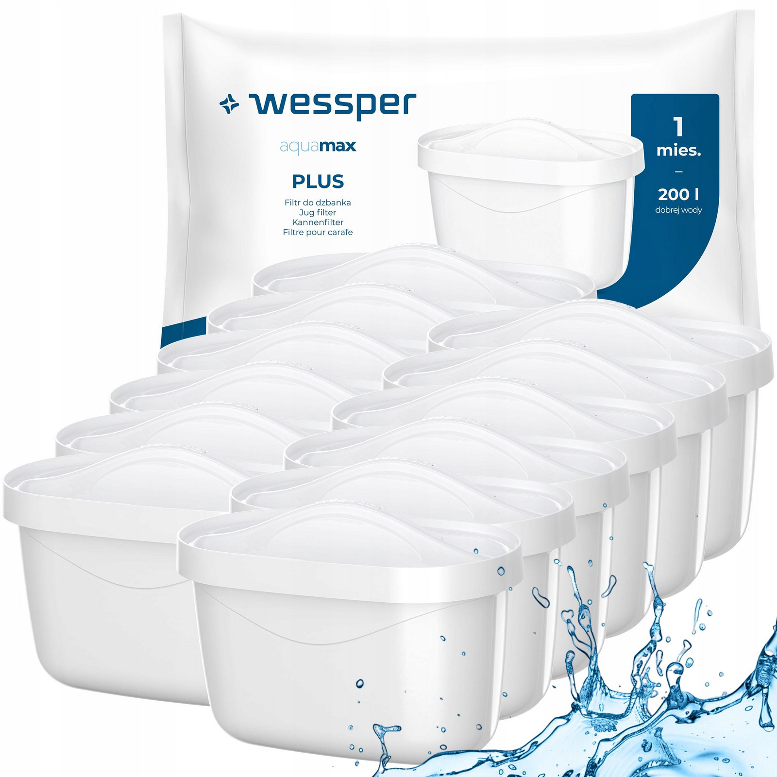 12x Filtr do filtrační konvice skleněný Wessper náplně aquamax Plus