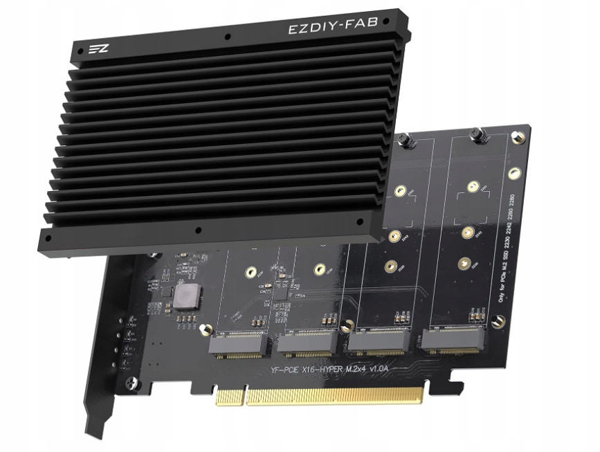 Ezdiy-fab Quad M.2 PCIe 4.0/3.0 X16 Expansion Cad s chladičem