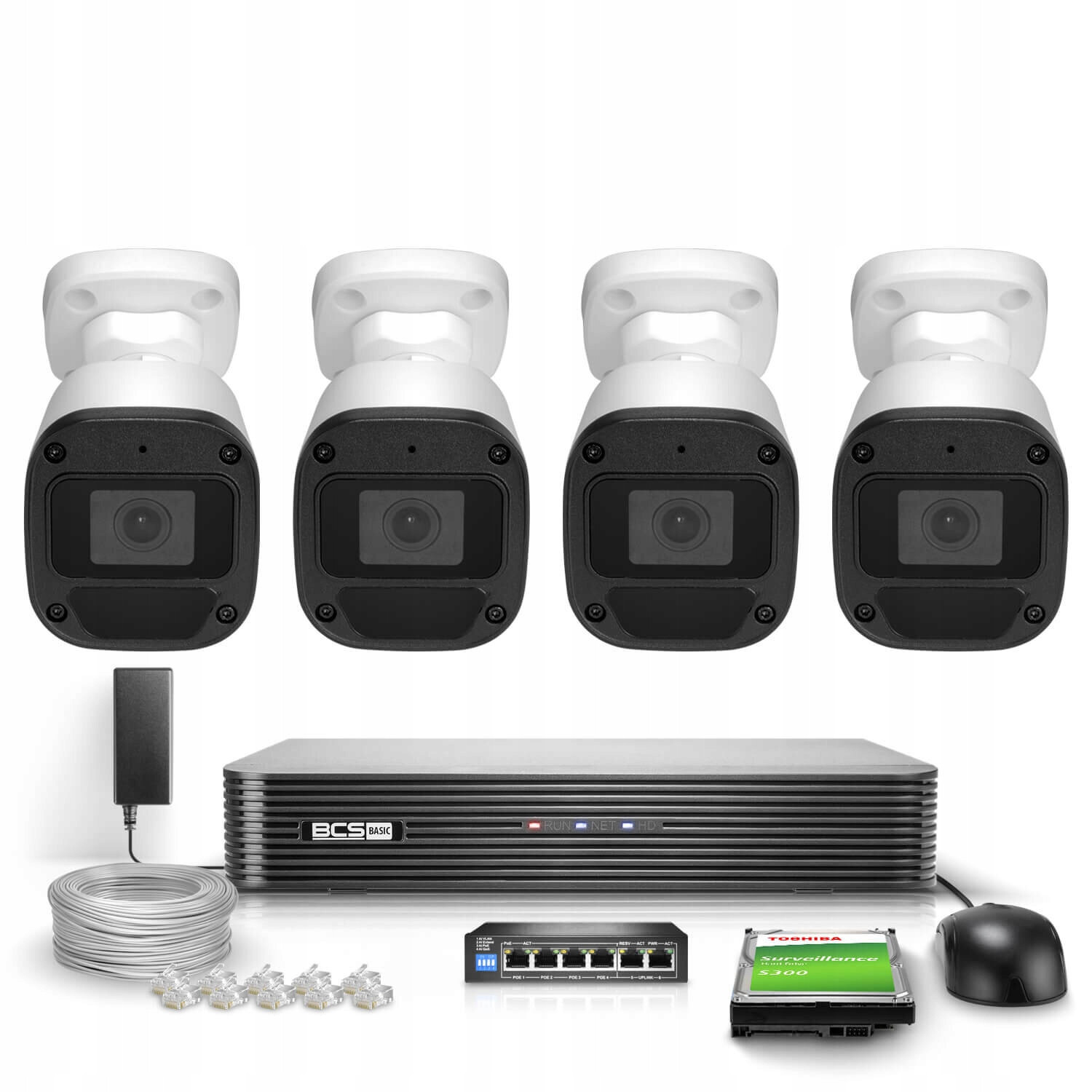 Ip monitorovací set Bcs Basic 2MPx 1TB 4x BCS-B-TIP12FR3(2.0) 2.8mm Ir 30m