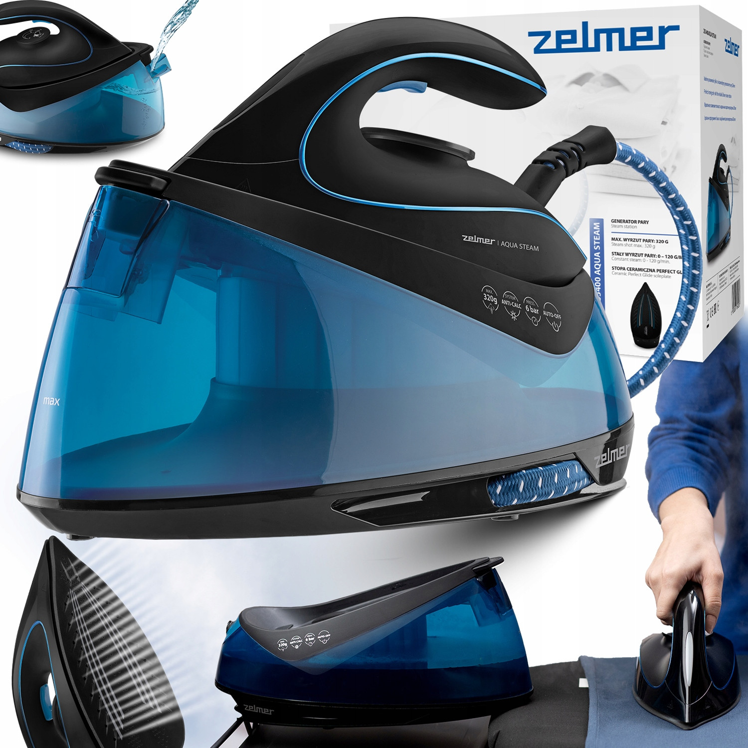 Parní Stanice Zelmer Parní Generátor Žehlička Vertikální Úroveň 320g/min 2400W