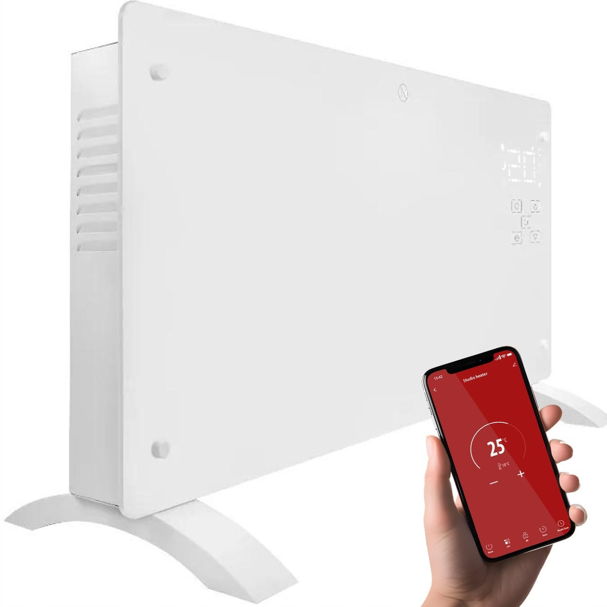 Elektrický Ohřívač Skleněný Konvektor Skleněný Bílý Smart Wifi 2500W