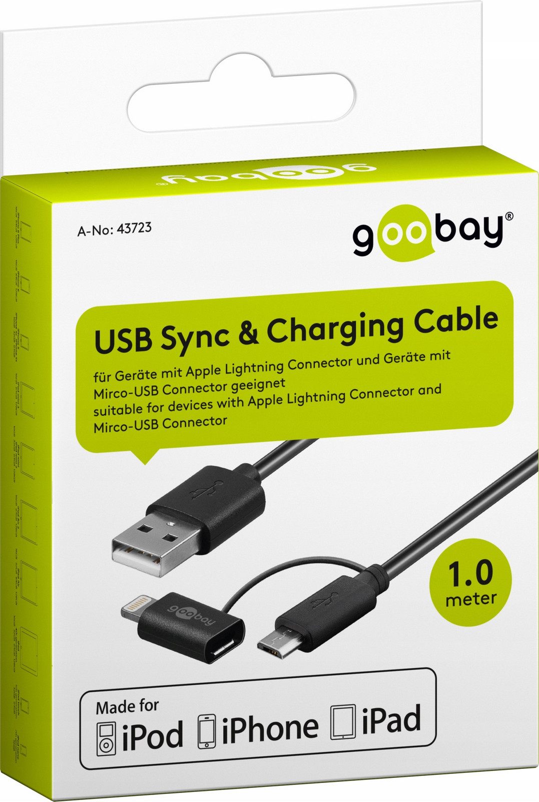 Usb microUSB Apple Lightning Goobay kabel 1m