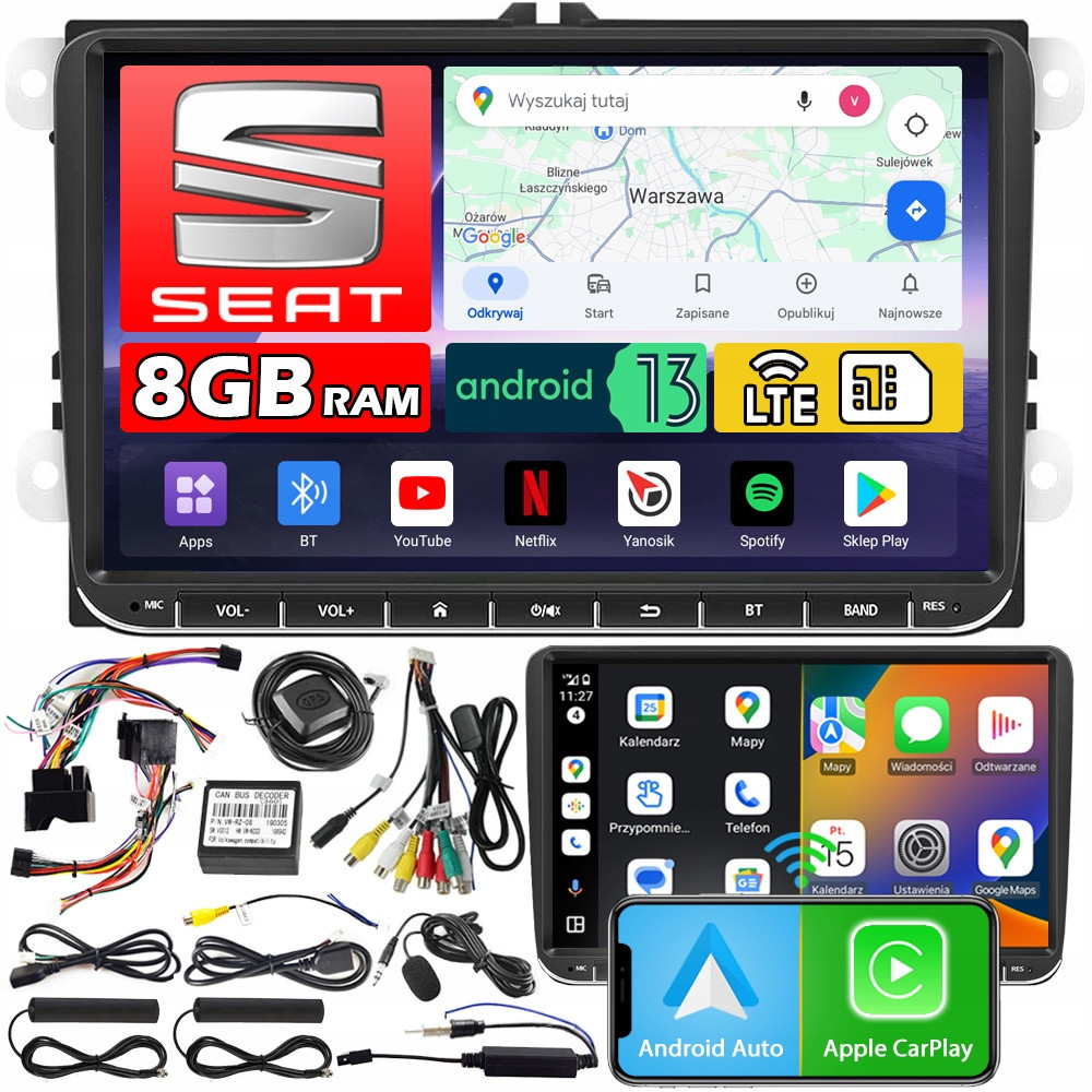 Rádio Navigace Android Seat Leon Toledo Altea Alhambra 8GB 2DIN Bluetooth