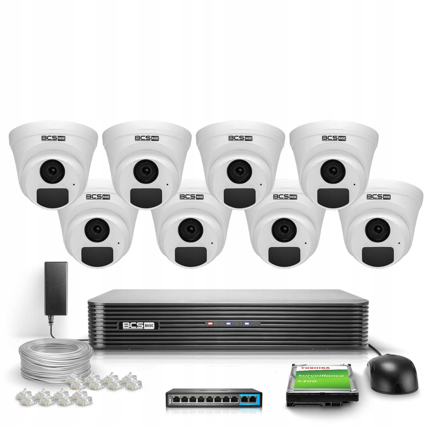 Monitorovací set 8x Kamera BCS-B-EIP12FR3(2.0) Full Hd Ir 30m PoE 1TB