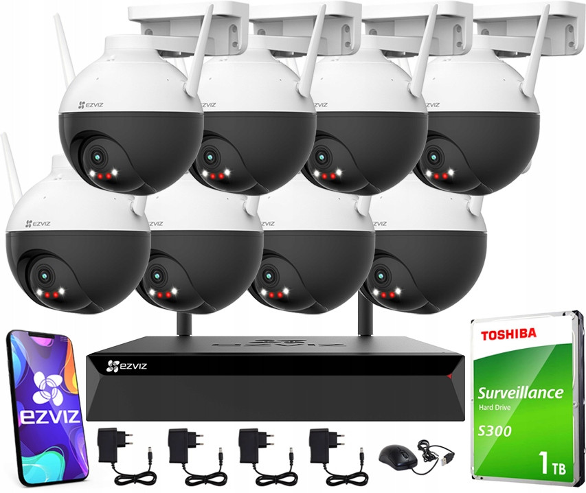 WiFi monitoring Set Ezviz 4Mpx kamery 360° Rekordér 8 kanálů Hdd 1TB