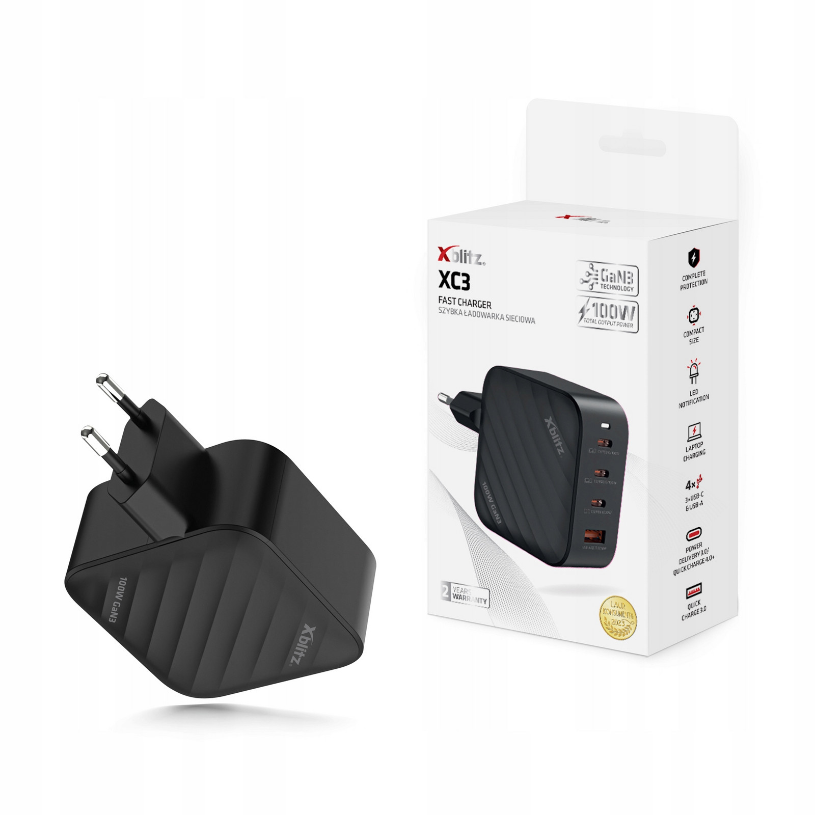 Xblitz XC3 Rychlá Síťová Nabíječka GaN3 100W Power Delivery Quick Charge