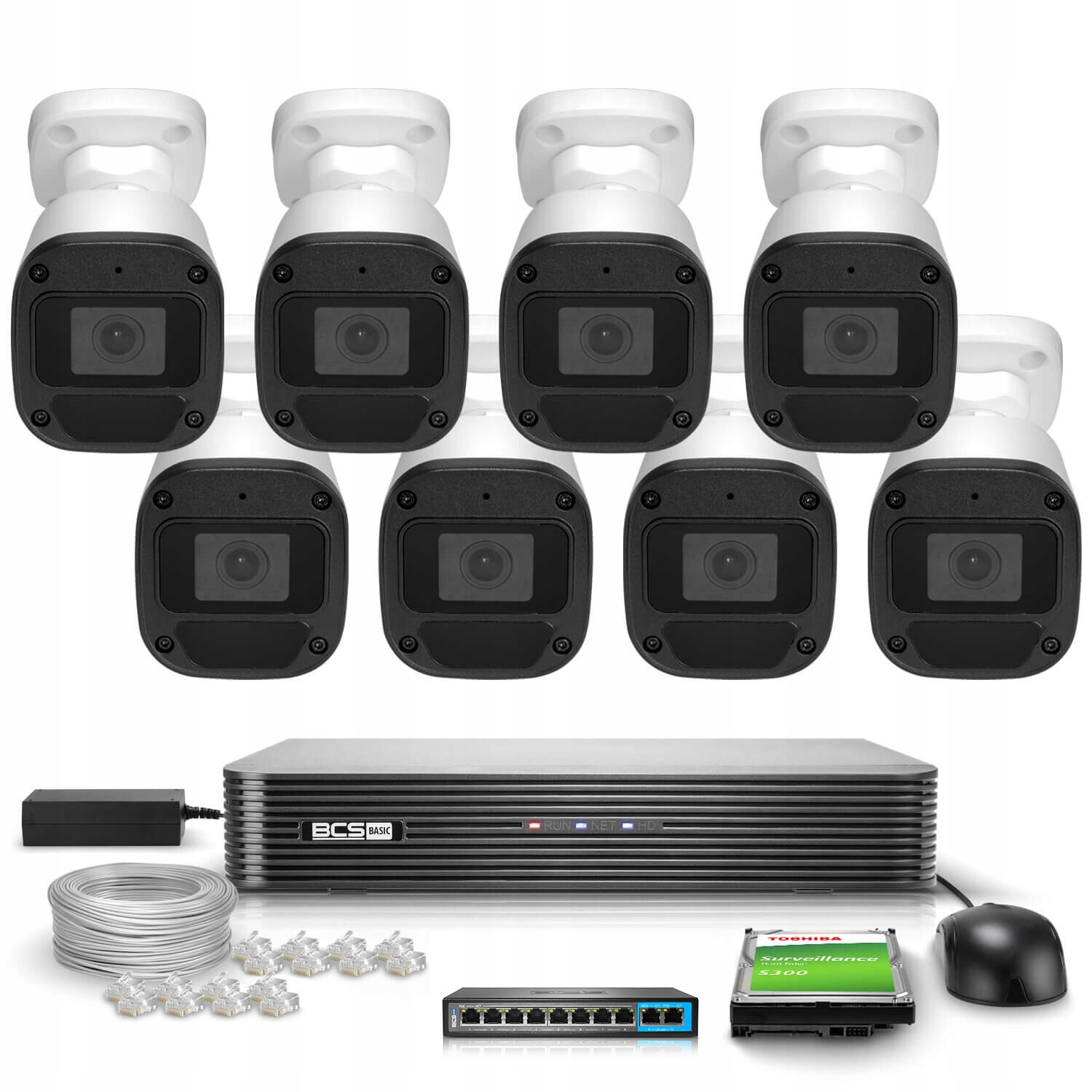 Ip monitorovací set Bcs Basic 2MPx 1TB 8x BCS-B-TIP12FR3(2.0) 2.8mm Ir 30m