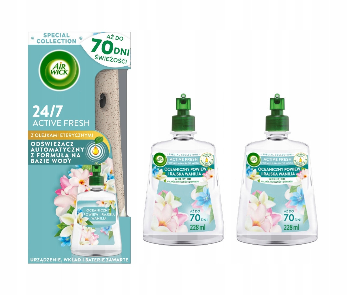 Air Wick, Sada přístroj+3x náplň Oceánský vánek Rajská Vanilka 228ml