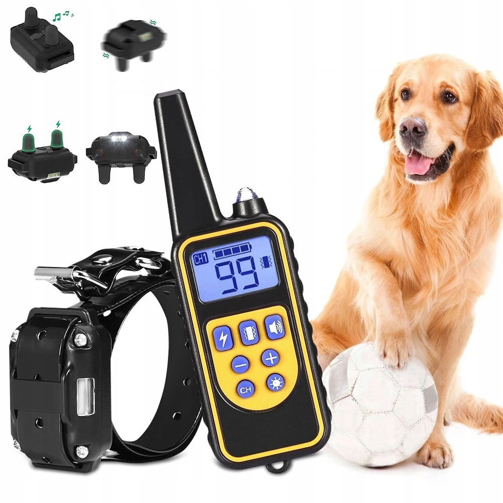 Výcvikový Utišovací Obojek Pro Psy Elektrický Voděodolný 800M Dálkové Ovládání