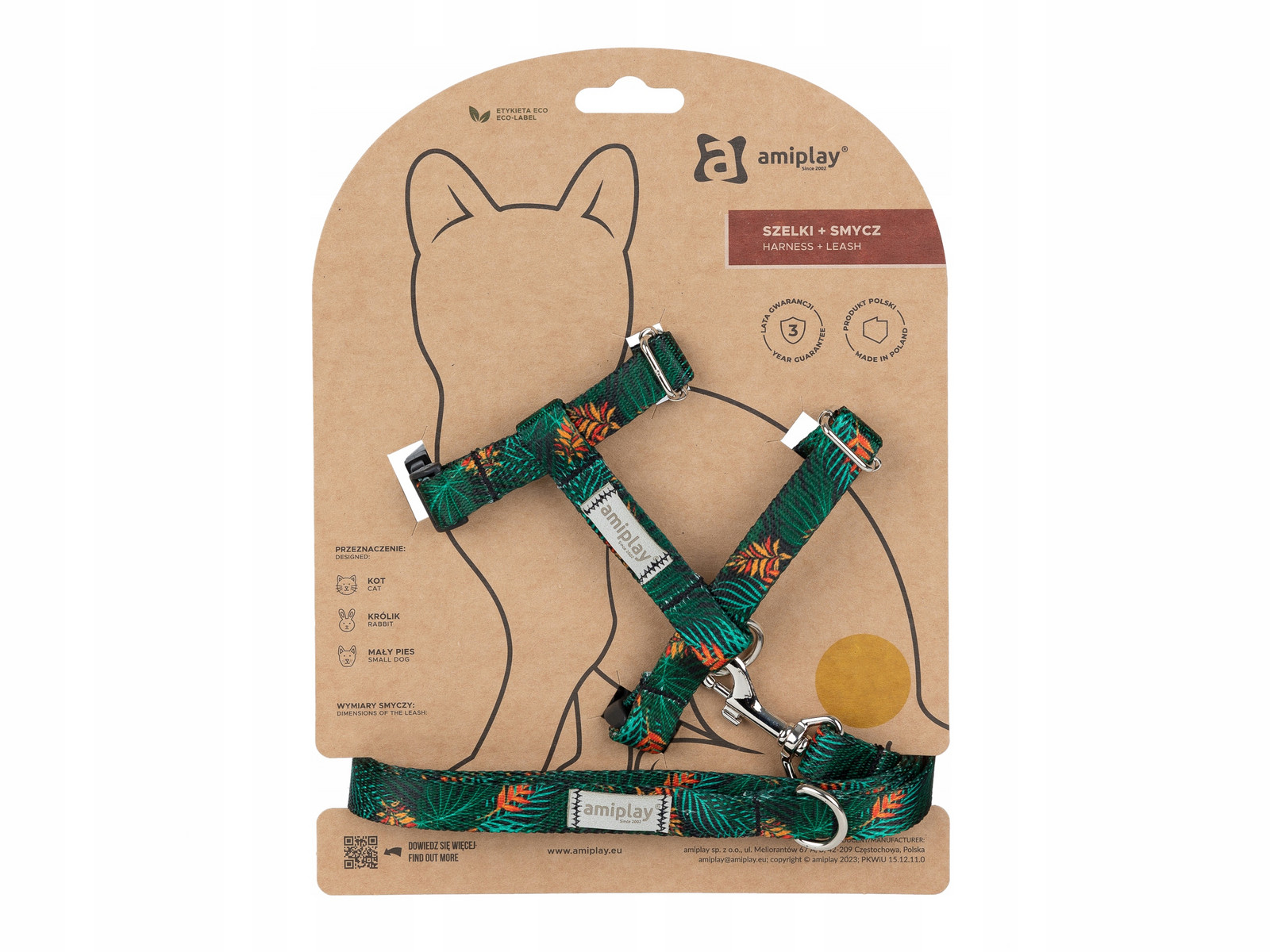 amiplay Postroj a vodítko pro kočky nastavitelná měkká sada BeHappy S Jungle