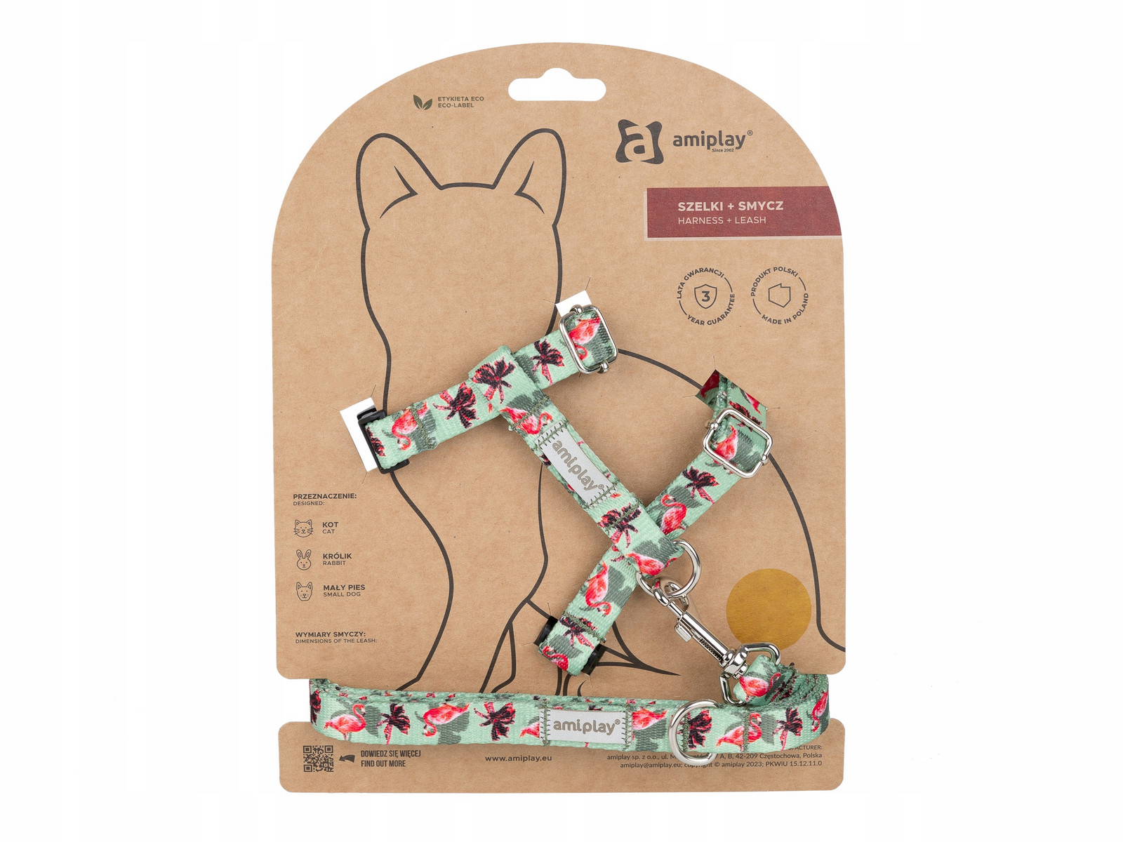 amiplay set Postroj a vodítko pro kočky králíka nastavitelné BeHappy S Plameňák