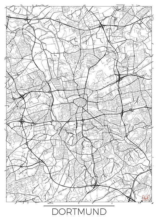 Hubert Roguski Mapa Dortmund, Hubert Roguski, 30 × 40 cm