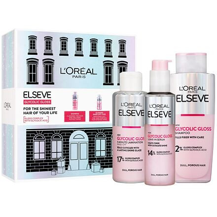 L'Oréal Paris Elseve Glycolic Gloss : šampon Elseve Glycolic Gloss 200 ml + vlasová péče Elseve Glycolic Gloss 5 Minute Lamination 200 ml + vlasové sérum Elseve Glycolic Gloss Leave-In Serum 150 ml pro ženy