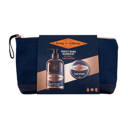 Gillette King C. Perfect Beard Regimen Kit : šampon Gillette King C. Beard, Face & Hair Wash 350 ml + balzám na vousy Gillette King C. Beard Softener 100 ml