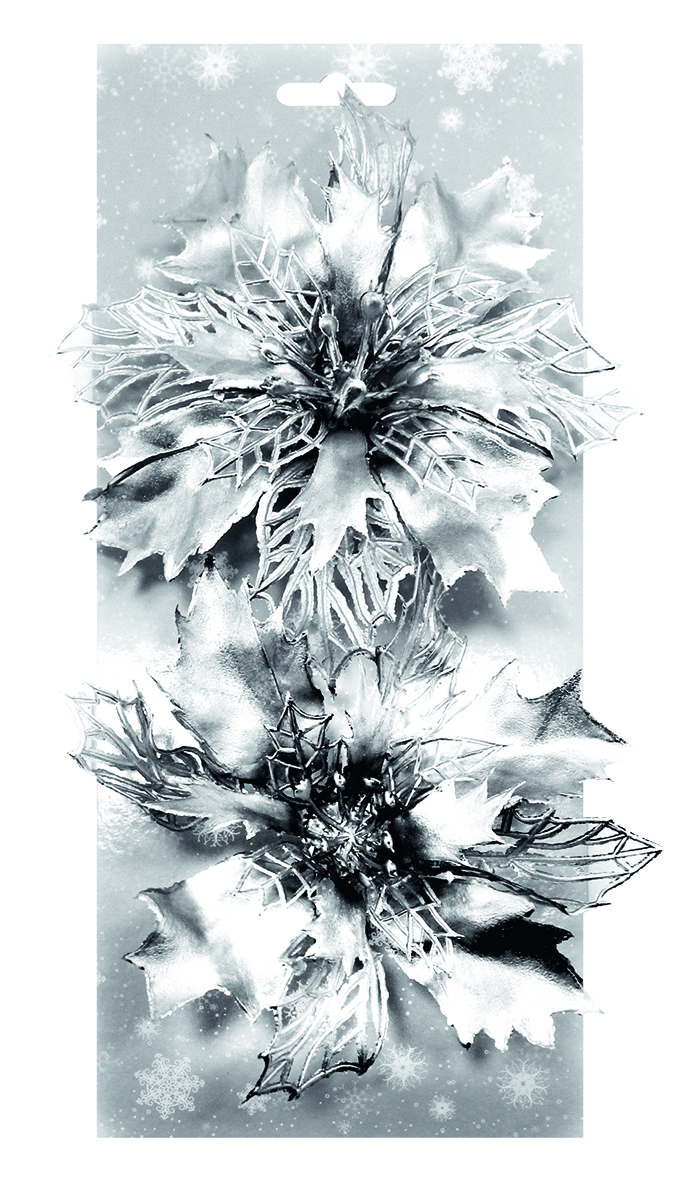 Poinsettie stříbrná 14 cm, 2 ks na klipu