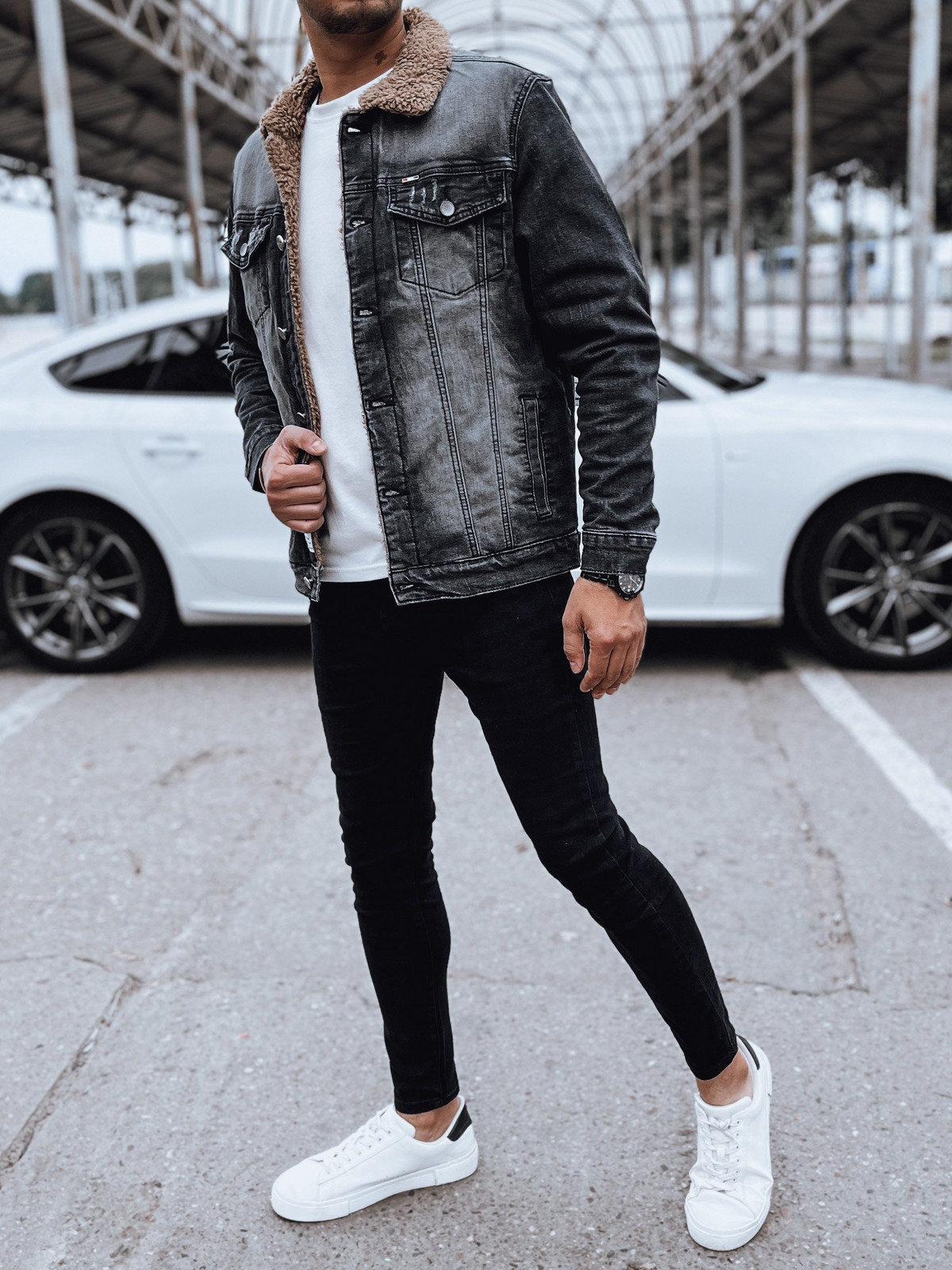 Ocieplana kurtka męska jeansowa czarna Dstreet