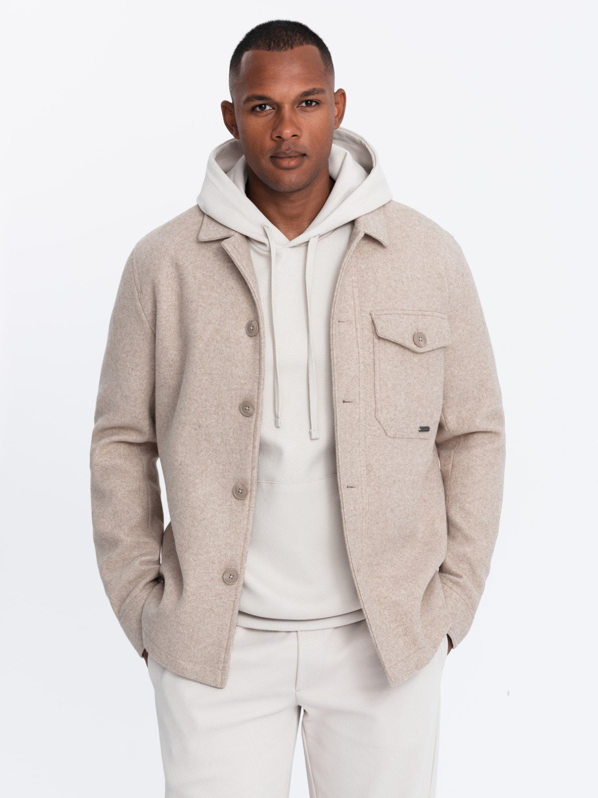 Ombre Men's lightweight fleece jacket with viscose - beige