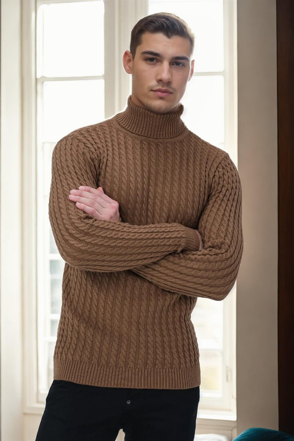 19295 Dewberry Turtleneck Mens Sweater-CINNAMON