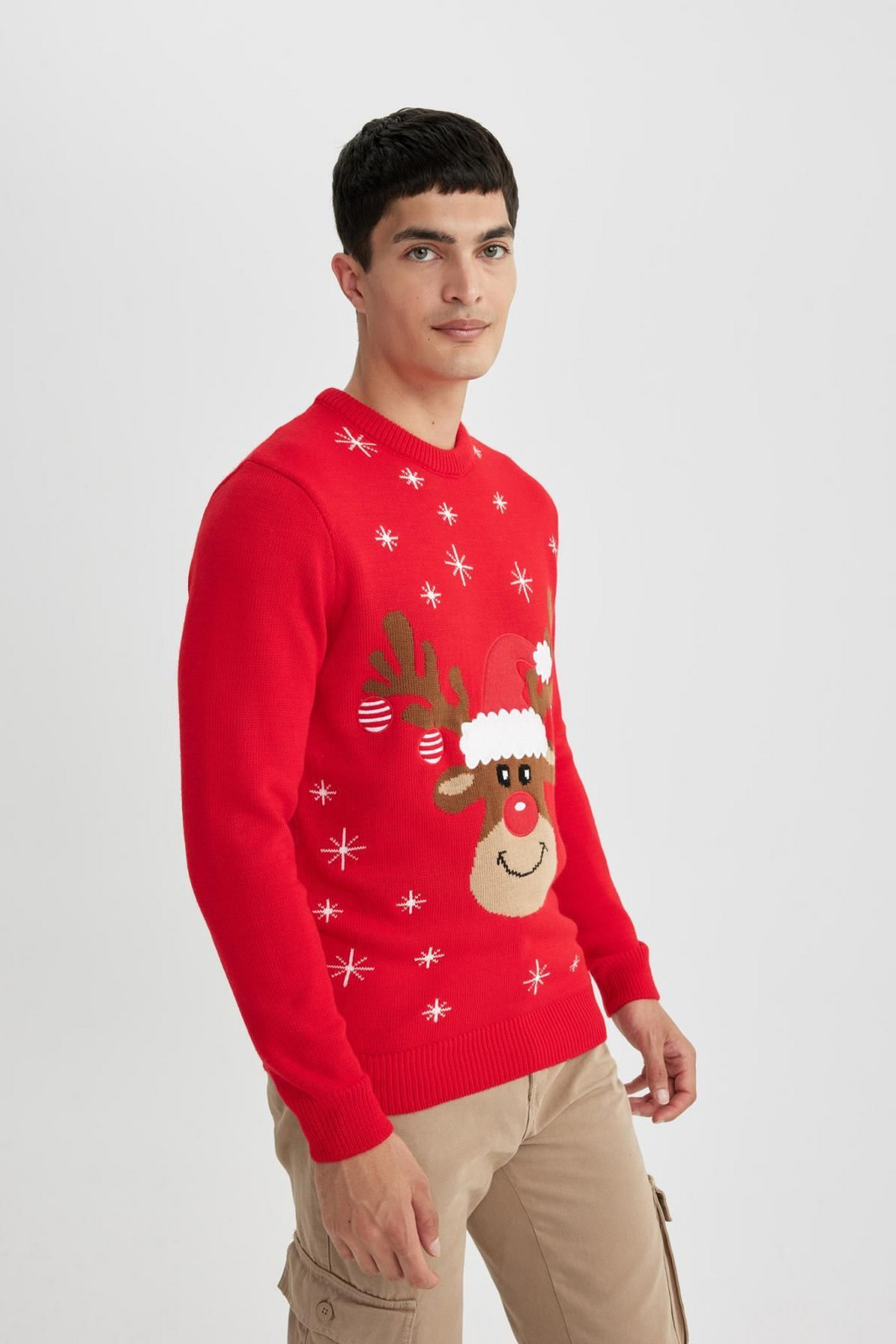 DEFACTO Christmas Themed Standard Fit Patterned Crew Neck Sweater