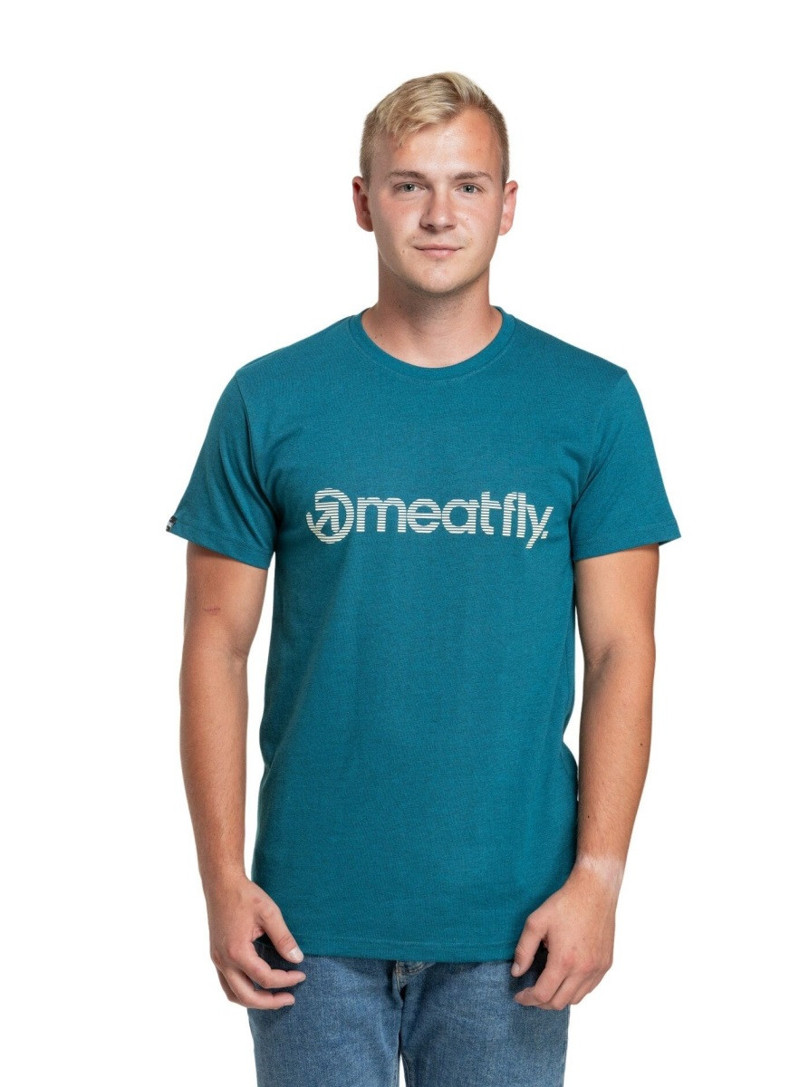 Pánské tričko meatfly striped logo petrolejová modrá m